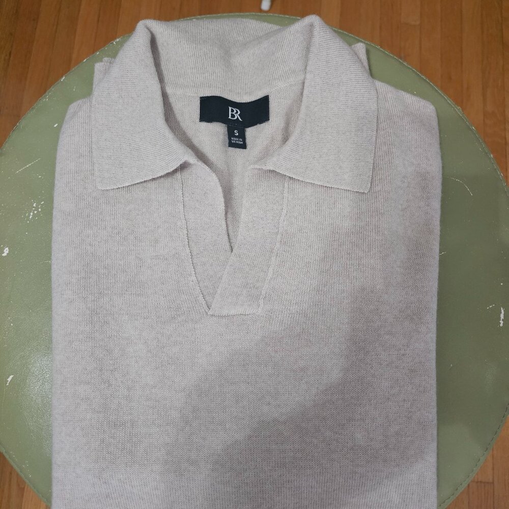 Beige Merino Johnny-Collar Sweater Polo